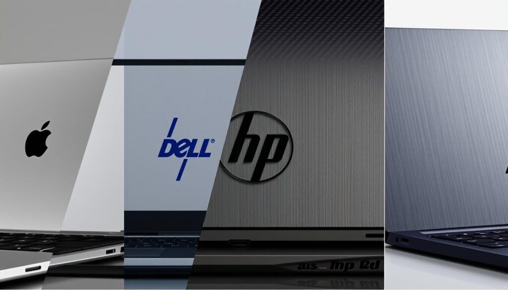 Comparison of design languages between the top 5 laptop brands showing their distinctive aesthetic approaches Comparison of design languages between the top 5 laptop brands showing their distinctive aesthetic approaches