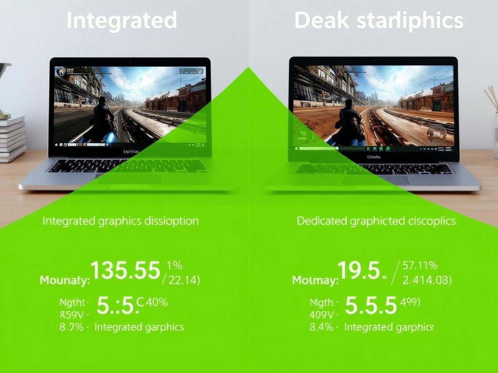 Comparison of integrated vs dedicated graphics showing performance differences in gaming and content creation Comparison of integrated vs dedicated graphics showing performance differences in gaming and content creation