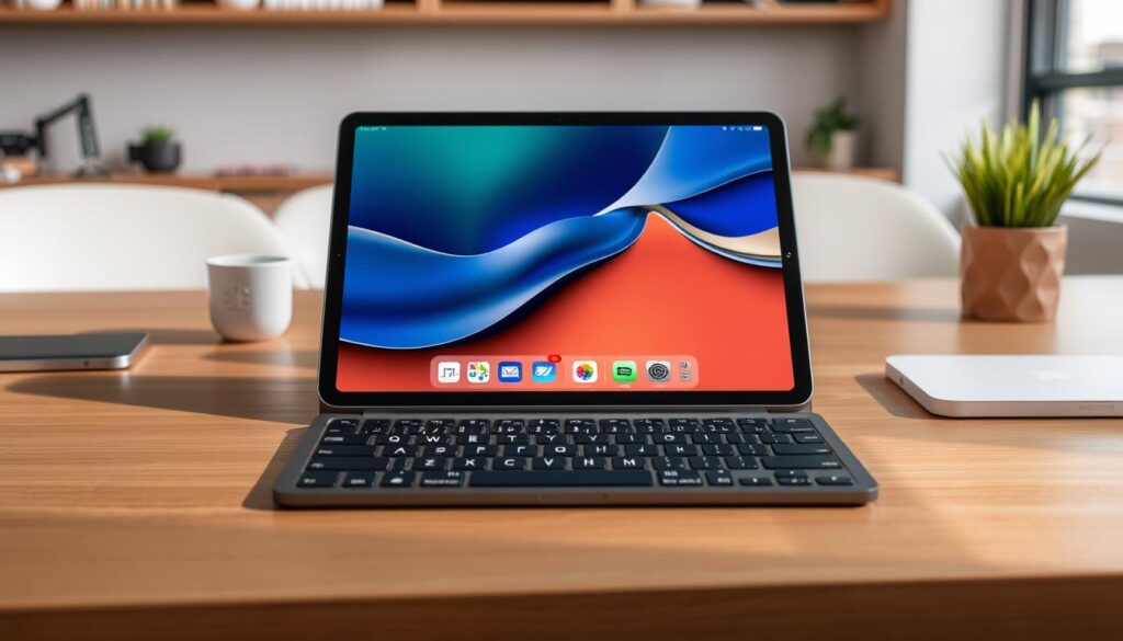 Generate an image of the Magic Keyboard attached to an iPad Pro.