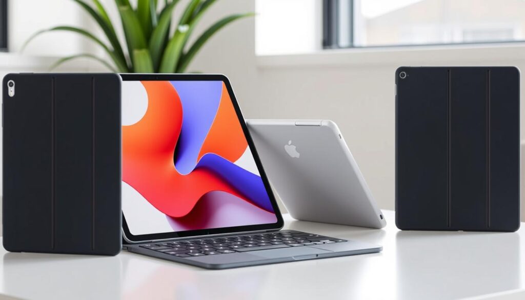 Generate an image of the Smart Keyboard Folio and Smart Cover being used with an iPad Pro.