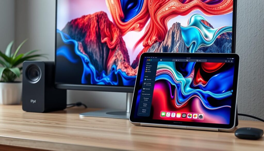 Generate an image of the iPad Pro connected to an external display